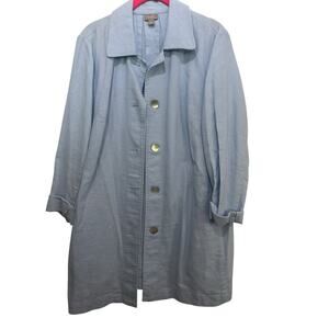 J. Jill Women's Blue Stretch Twill Linen Trench Coat Size Medium
